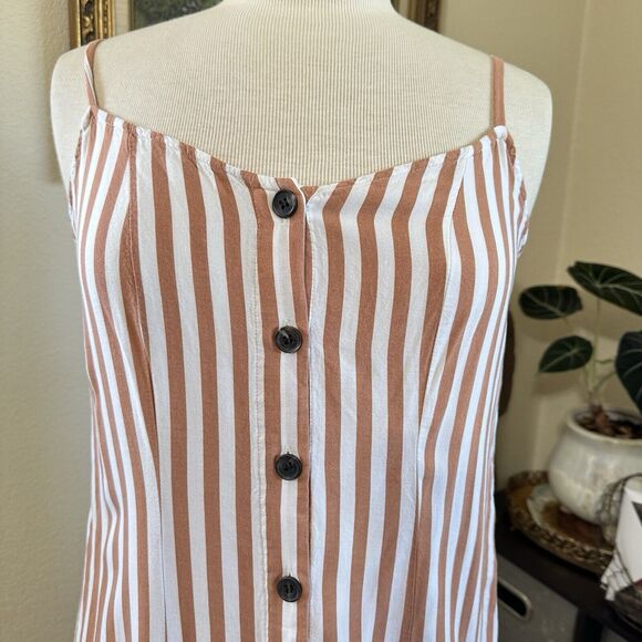 H&M Striped Spaghetti Adjustable Strap Button Front Mini Dress Sz 10 Summer Boho - Picture 2 of 9